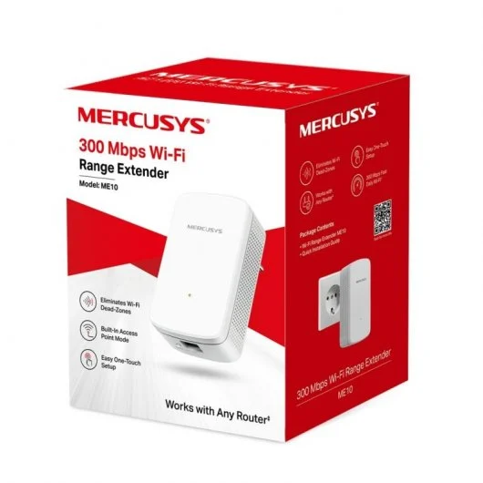 Répéteur d'extension de réseau WiFi Mercusys - Jusqu'à 300 Mbps - 1x RJ-45, bouton WPS