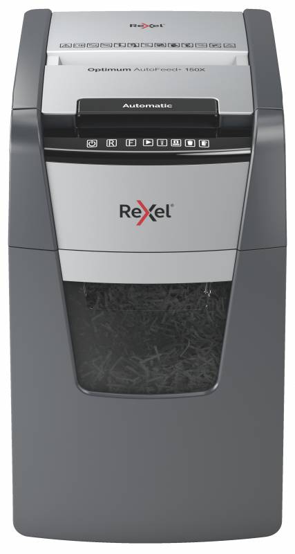 Rexel Destructeur Automatique Optimum Autofeed 150x Coupe en Particules - Alimentation Automatique Jusqu'à 150 Feuilles - Capacité 44L - Technologie Anti-Bourrage - Couleur Noir