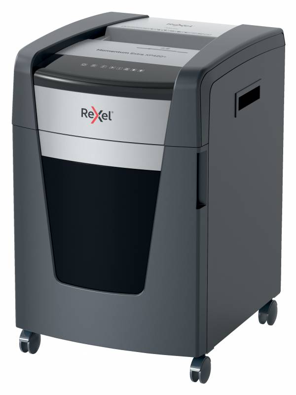 Rexel Momentum Extra XP420+ Destructeur de papier à particules sans bourrage - Jusqu'à 20 feuilles A4 à la fois - Niveau de sécurité P4 - Noir