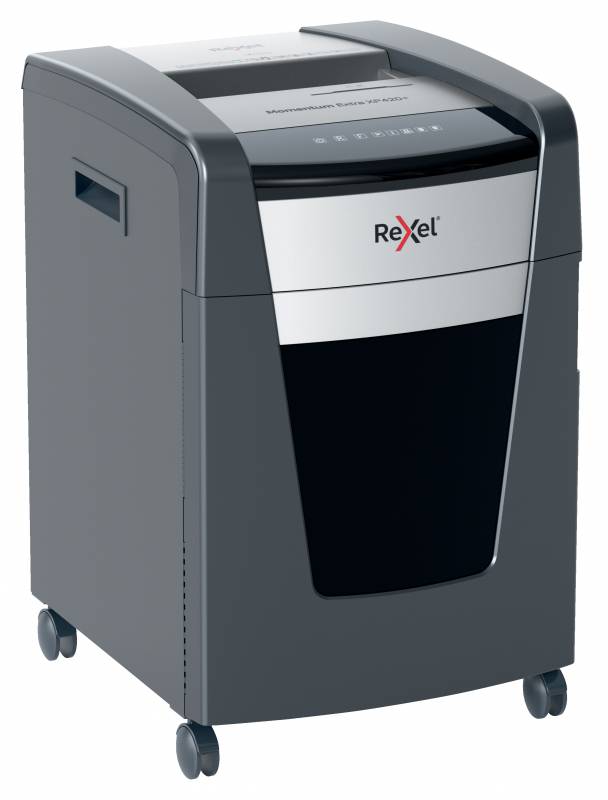 Rexel Momentum Extra XP420+ Destructeur de papier à particules sans bourrage - Jusqu'à 20 feuilles A4 à la fois - Niveau de sécurité P4 - Noir