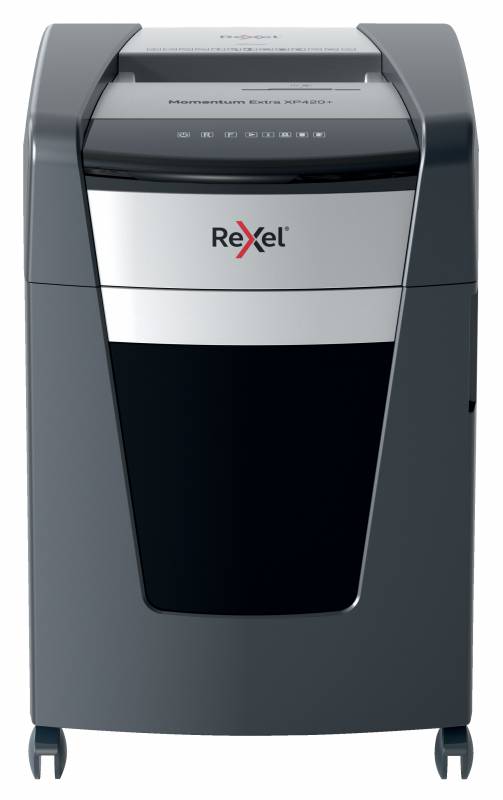 Rexel Momentum Extra XP420+ Destructeur de papier à particules sans bourrage - Jusqu'à 20 feuilles A4 à la fois - Niveau de sécurité P4 - Noir