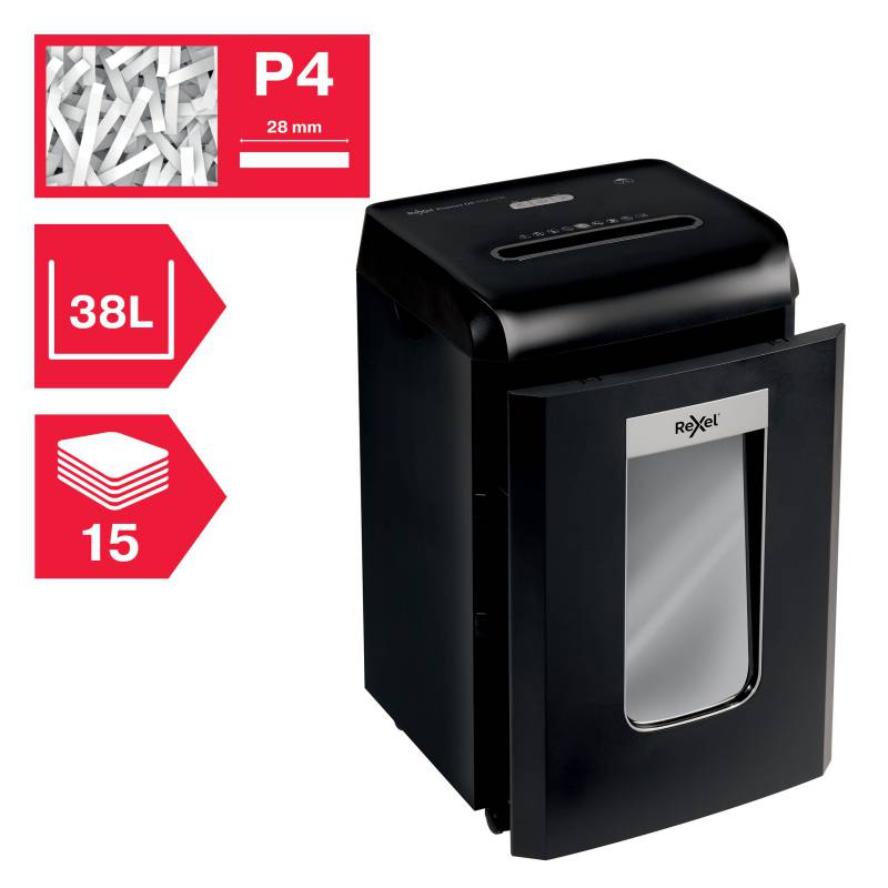 Rexel Promax Qs Rsx1538 Destructeur de papier à particules - Capacité de la corbeille de 38 L - Niveau de sécurité P-4 Din - Fonctionnement ultra silencieux - Couleur noire