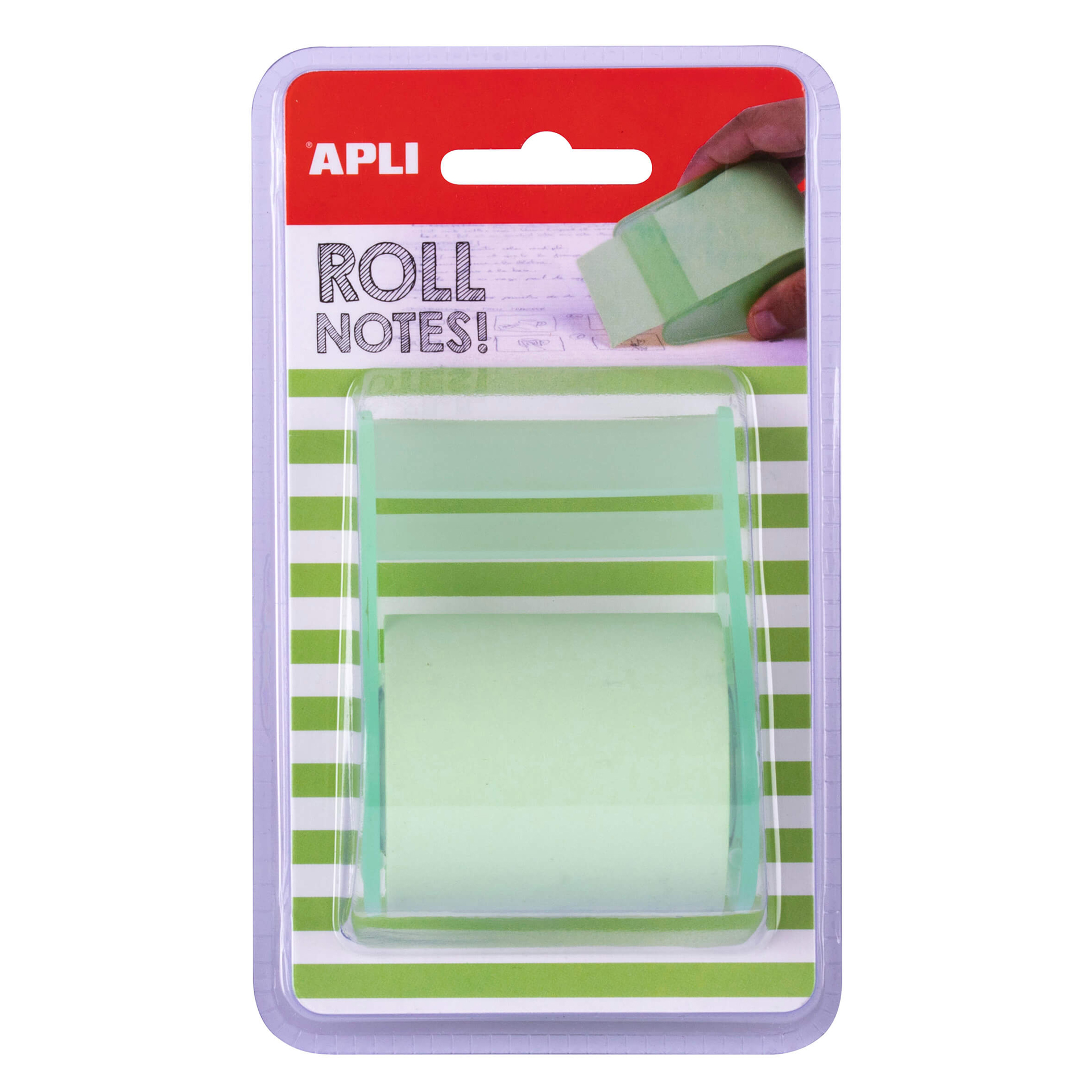 Rouleau distributeur de notes adhésives Apli 50 mm x 8 m - Facile à utiliser - Adhésif de qualité - Pratique et portable - Vert pastel