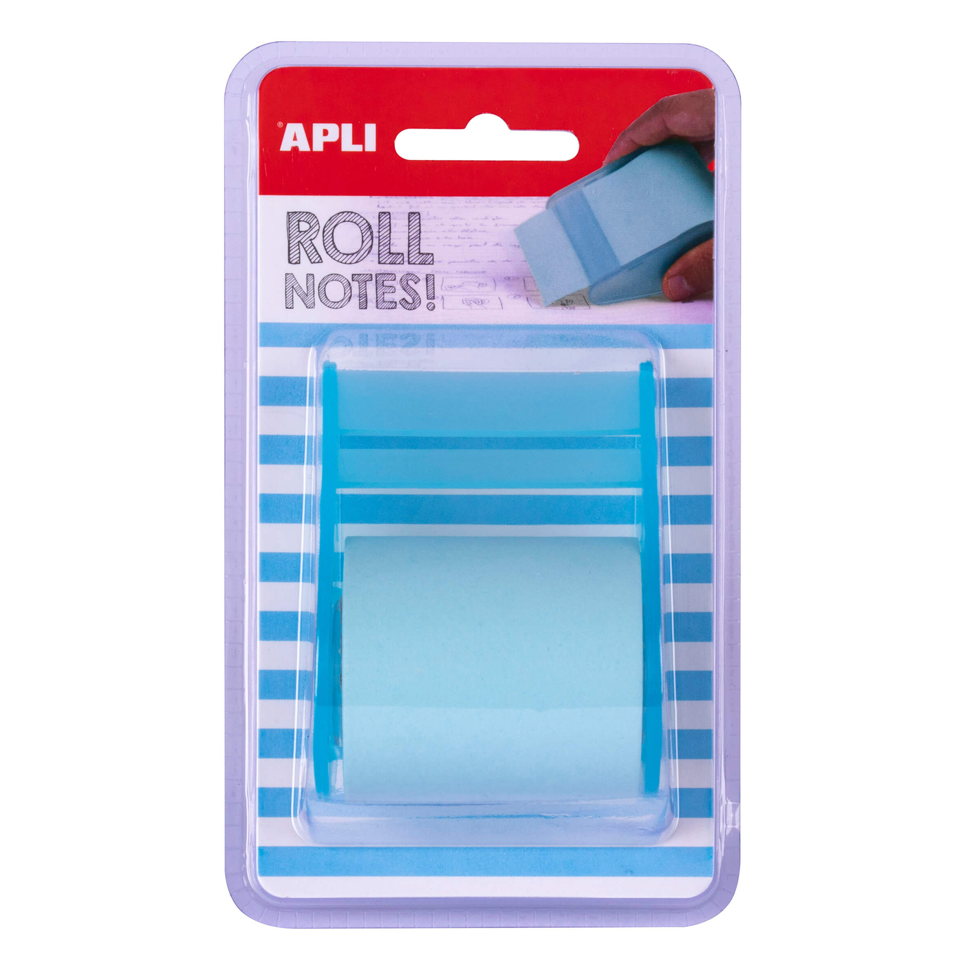 Rouleau distributeur de notes adhésives Apli 50 mm x 8 m - Facile à utiliser - Adhésif de qualité - Design ergonomique - Bleu pastel