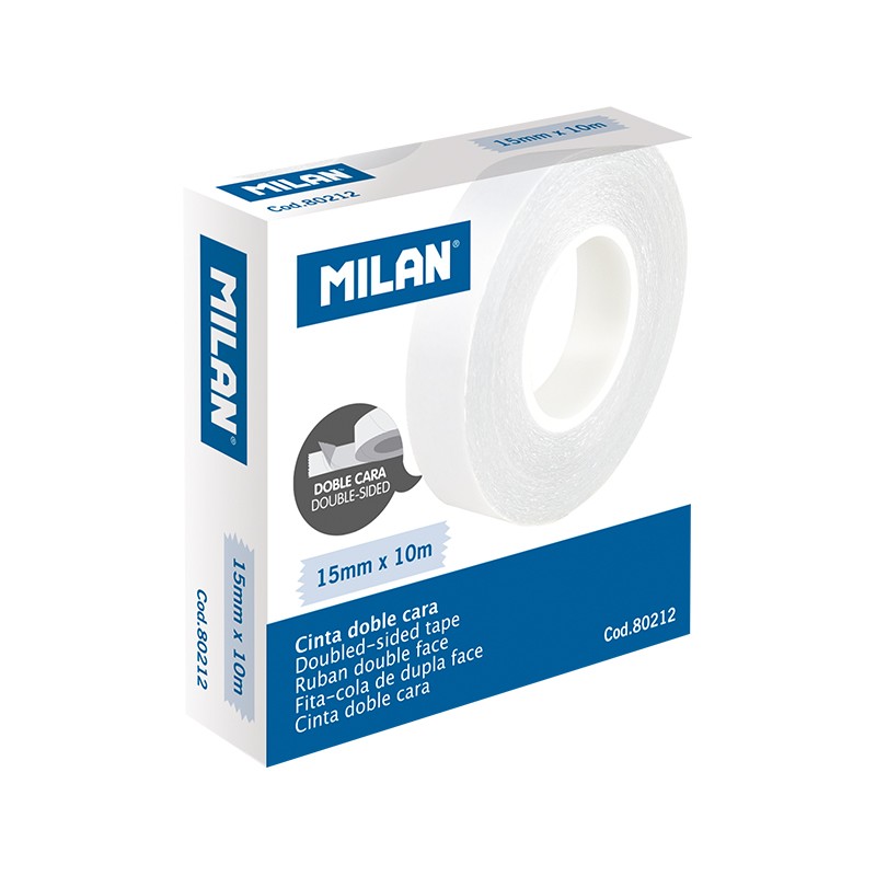 Ruban adhésif double face Milan - Mesure 15 mm x 10 m - Couleur translucide