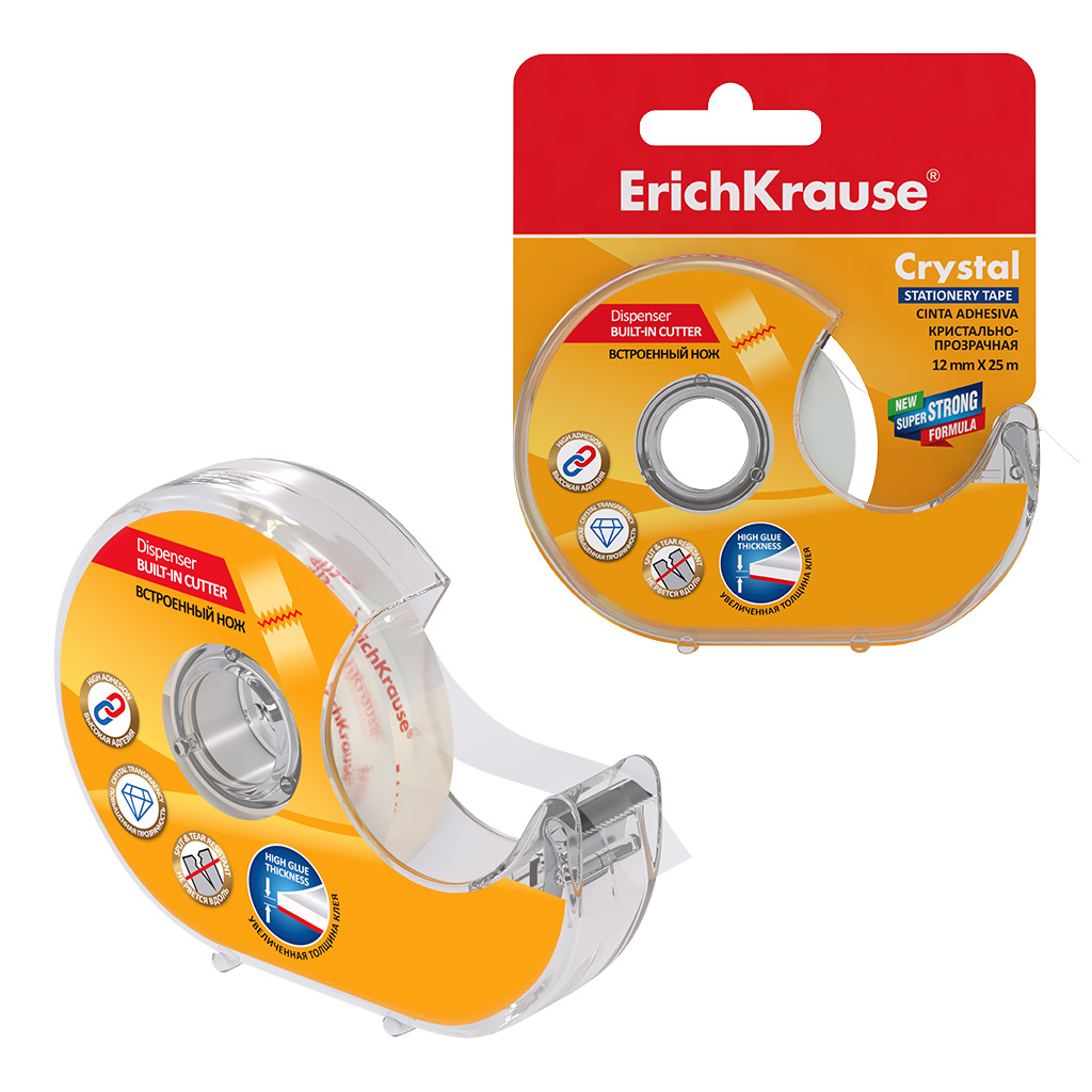 Ruban Adhésif Erichkrause avec Applicateur Cristal - 12mmx25m - Facile à Utiliser - Transparent