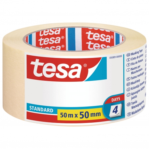 Ruban adhésif pour peintre Tesa Standard 50 mm x 50 m - En papier - Sans solvant - Ne laisse aucun résidu