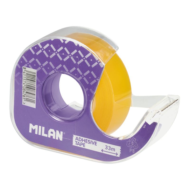 Ruban adhésif transparent Milan avec distributeur - Mesure 19 mm x 33 m - Couleur jaune transparent
