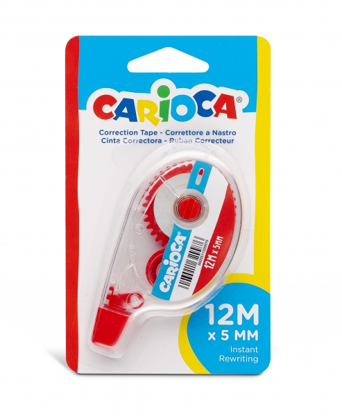 Ruban correcteur Carioca Tape 12M - Couverture - Réinscriptible - Idéal pour tout type de papier - Couleur blanche