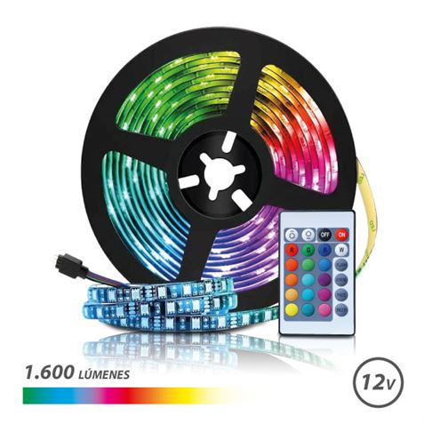 Ruban LED Elbat RGB 12V 1600lm - 30 Leds par Mètre - Télécommande - Longueur 3m