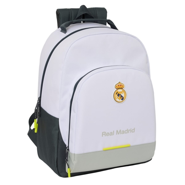 Sac à dos d'école Safta Real Madrid Domicile 25/26 - Adaptable à la voiture - Poignée - 32 x 42 x 15 cm - Blanc