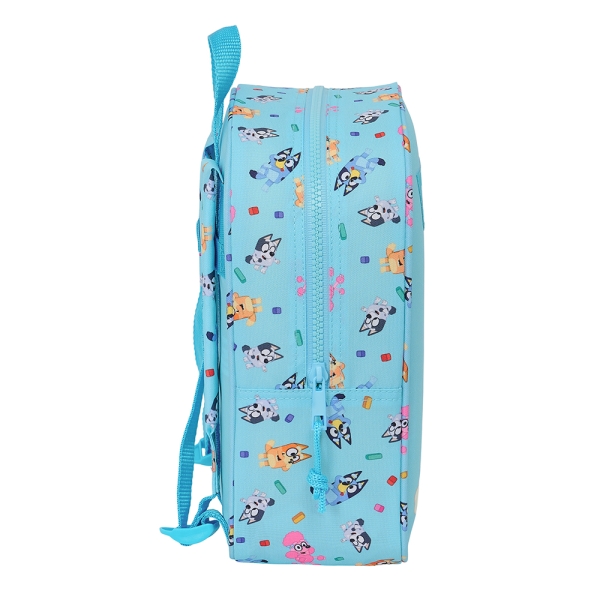 Sac à dos de garderie Safta Bluey - Adaptable au chariot - Dragonne - 22 x 27 x 10 cm - Bleu clair
