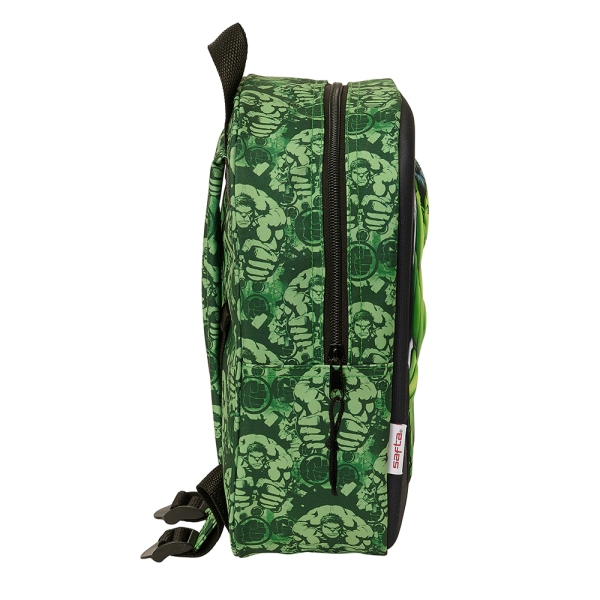 Sac à dos de maternelle Safta Hulk 3D - Dragonne - Compartiment principal zippé - 22 x 27 x 10 cm - Noir/Vert