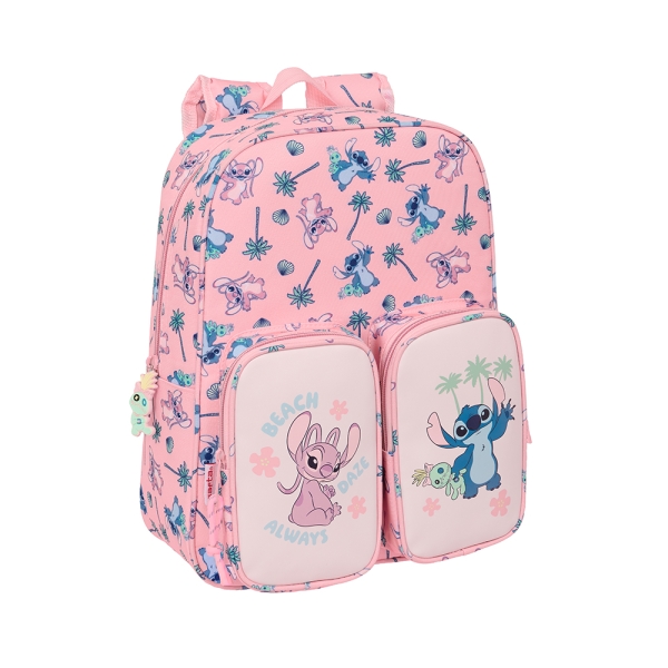 Sac à dos de plage Safta Stitch pour enfant avec poches - Compatible avec les chariots - Poignée - 26 x 34 x 11 cm - Rose