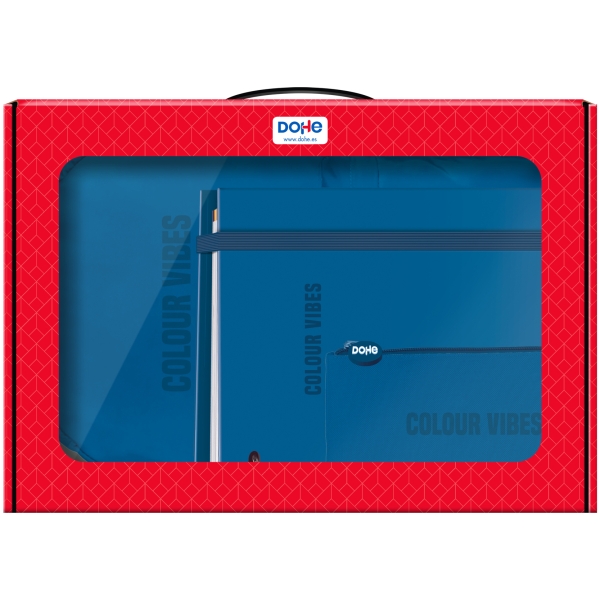 Sac à dos Dohe Colour Vibes + Recharge pour classeur A4 + Trousse triple – Mallette tout-en-un idéale pour offrir – Bleu
