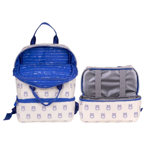 Sac à dos enfant Milan Collection 460 avec compartiment isotherme - Grand compartiment intérieur - 2 poches latérales - Capacité totale 9,5 L - Beige/Bleu