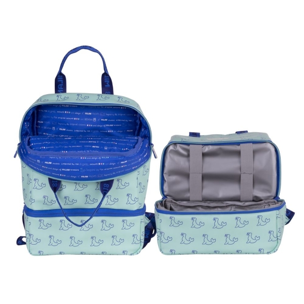 Sac à dos enfant Milan Collection 460 avec compartiment isotherme - Grand compartiment intérieur - 2 poches latérales - Capacité totale 9,5 L - Vert/Bleu