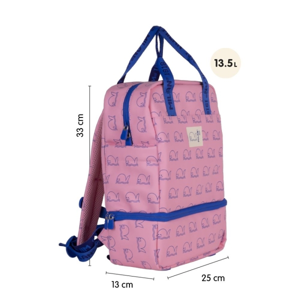Sac à dos enfant Milan Collection 460 avec compartiment isotherme - Grand compartiment intérieur - 2 poches latérales - Capacité totale 9,5 L - Rose/Bleu