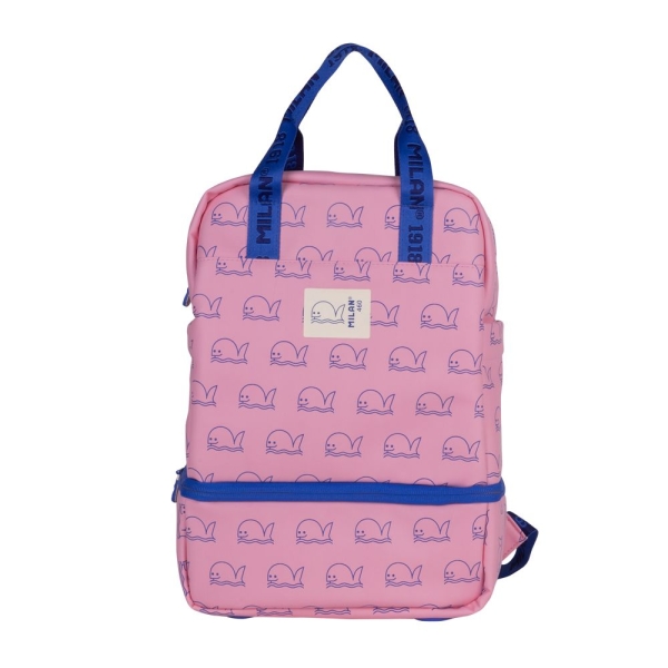 Sac à dos enfant Milan Collection 460 avec compartiment isotherme - Grand compartiment intérieur - 2 poches latérales - Capacité totale 9,5 L - Rose/Bleu