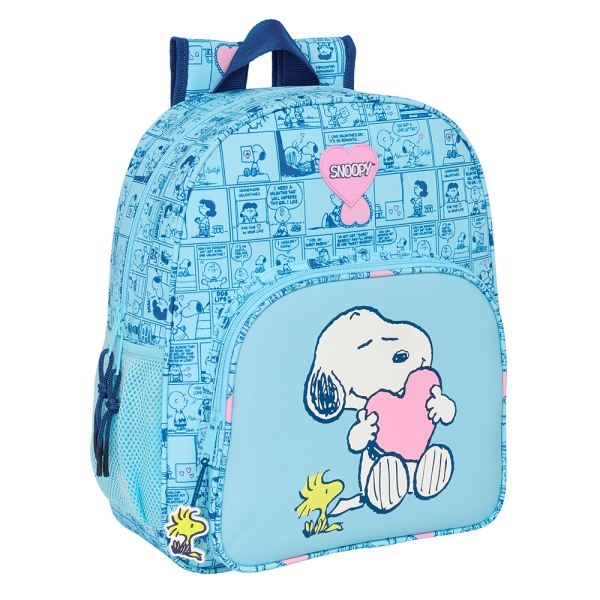 Sac à dos enfant Safta Snoopy Love - Adaptable à la valise à roulettes - Dragonne - 32 x 38 x 12 cm - Bleu clair