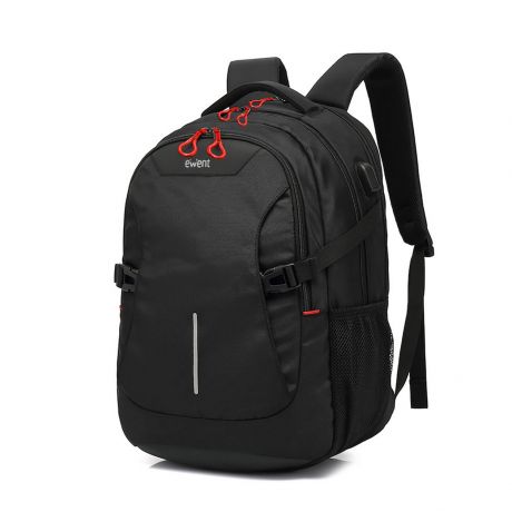 Sac à dos Ewent EW2526 pour ordinateurs portables jusqu'à 15 pouces - Port USB - Bretelles réglables - Noir
