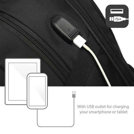Sac à dos Ewent EW2526 pour ordinateurs portables jusqu'à 15 pouces - Port USB - Bretelles réglables - Noir