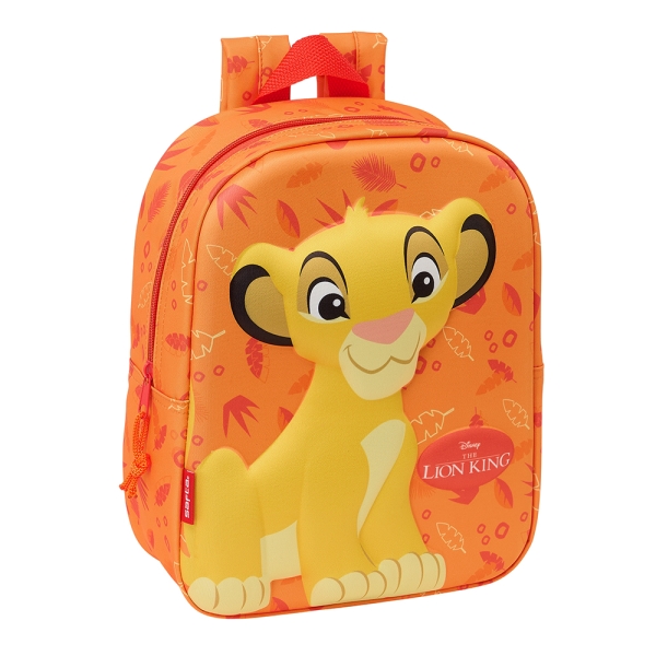 Sac à dos maternelle Safta Le Roi Lion 3D - Poignée - Compartiment principal avec fermeture éclair - 22 x 27 x 10 cm - Orange