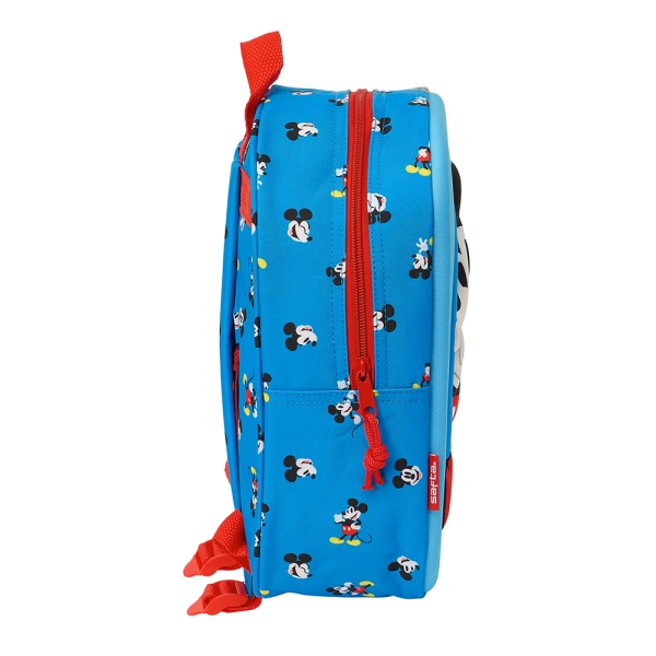Sac à dos maternelle Safta Mickey Mouse 3D - Poignée - Compartiment principal avec fermeture éclair - 22 x 27 x 10 cm - Bleu