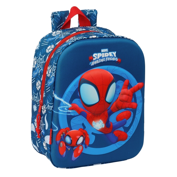 Sac à dos maternelle Safta Spidey 3D - Dragonne - Compartiment principal zippé - 22 x 27 x 10 cm - Bleu