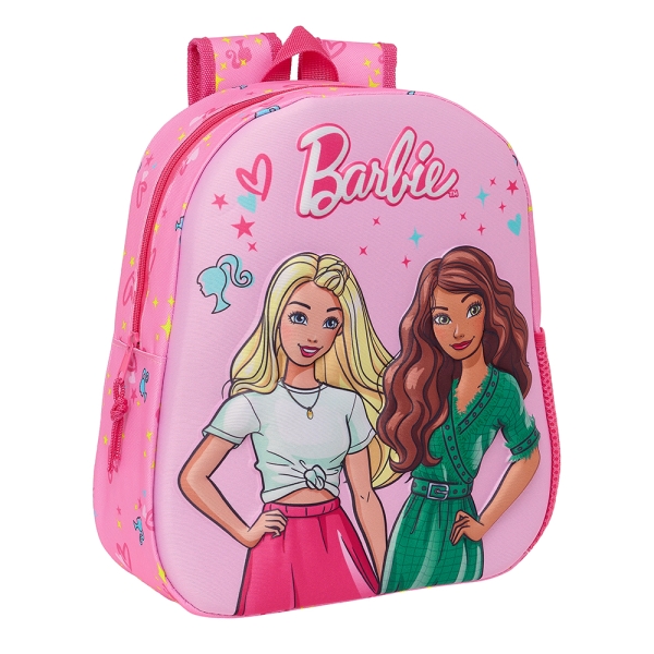Sac à dos Safta Barbie 3D - Poignée - Porte-bouteille latéral - 27 x 33 x 10 cm - Rose