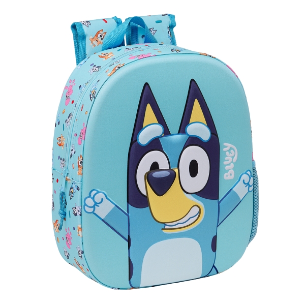 Sac à dos Safta Bluey 3D - Dragonne - Porte-bouteille latéral - 27 x 33 x 10 cm - Bleu clair
