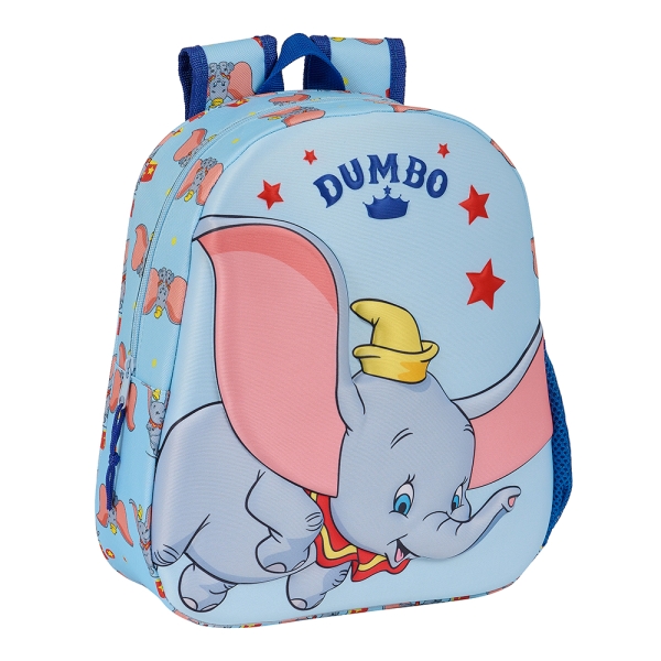 Sac à dos Safta Dumbo 3D - Dragonne - Porte-bouteille latéral - 27 x 33 x 10 cm - Bleu clair