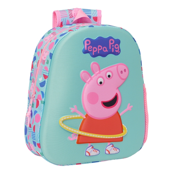 Sac à dos Safta Peppa Pig 3D - Poignée - Porte-bouteille latéral - 27 x 33 x 10 cm - Bleu clair