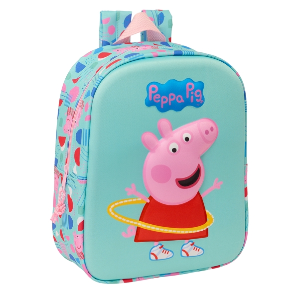 Sac à dos Safta Peppa Pig 3D pour la maternelle - Poignée - Compartiment principal avec fermeture éclair - 22 x 27 x 10 cm - Bleu clair