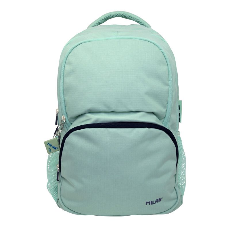 Sac à dos scolaire Milan Serie 1918 25L - 3 poches avant + 2 poches latérales - Poignées réglables et rembourrées - Taille 46,5x30x17cm - Couleur Vert