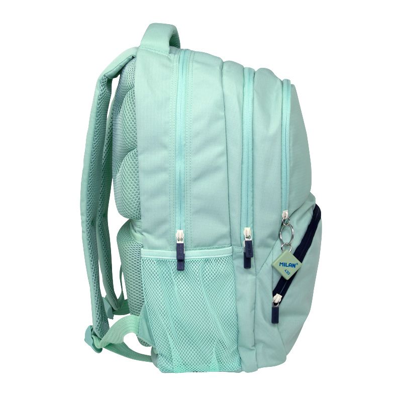 Sac à dos scolaire Milan Serie 1918 25L - 3 poches avant + 2 poches latérales - Poignées réglables et rembourrées - Taille 46,5x30x17cm - Couleur Vert