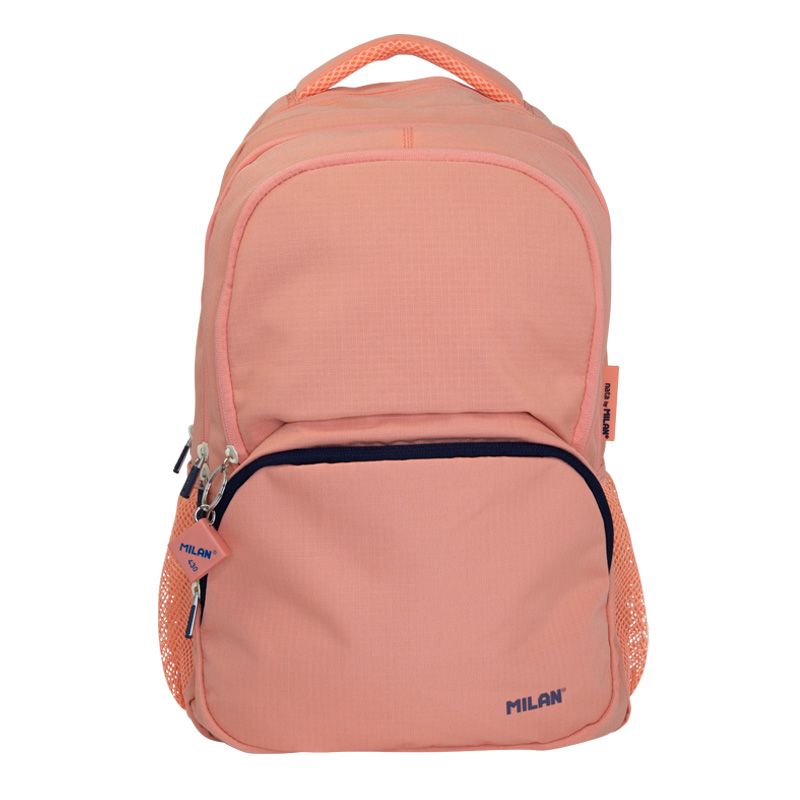 Sac à dos scolaire Milan Serie 1918 25L - 3 poches avant + 2 poches latérales - Poignées réglables et rembourrées - Taille 46,5x30x17cm - Couleur Rose
