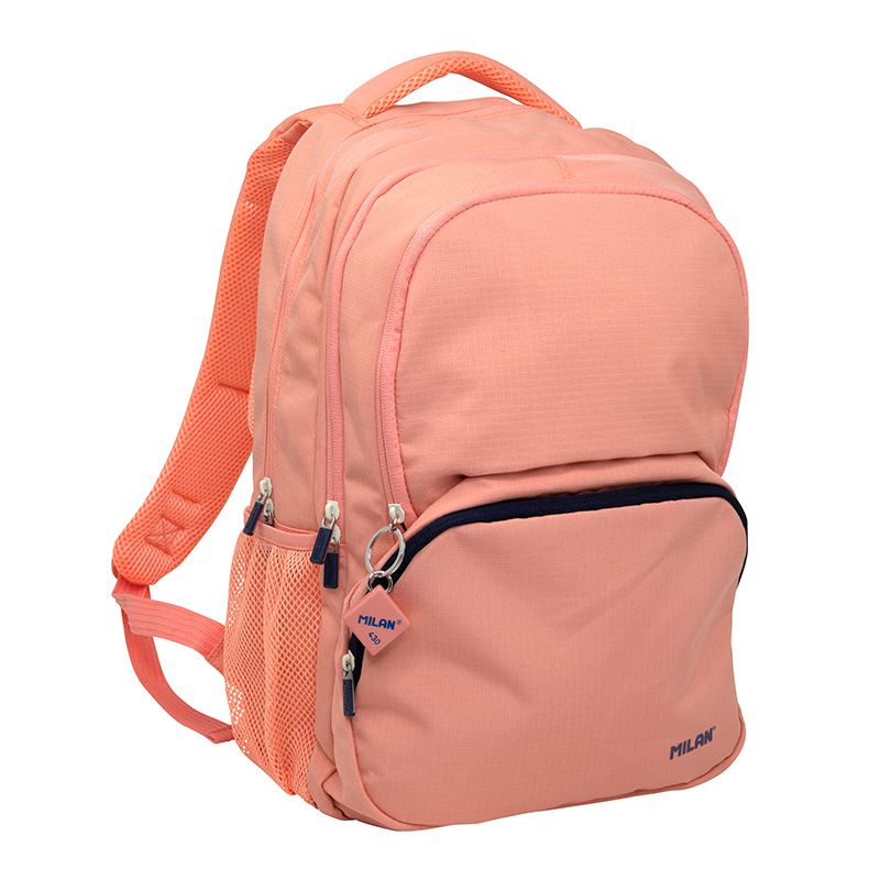 Sac à dos scolaire Milan Serie 1918 25L - 3 poches avant + 2 poches latérales - Poignées réglables et rembourrées - Taille 46,5x30x17cm - Couleur Rose