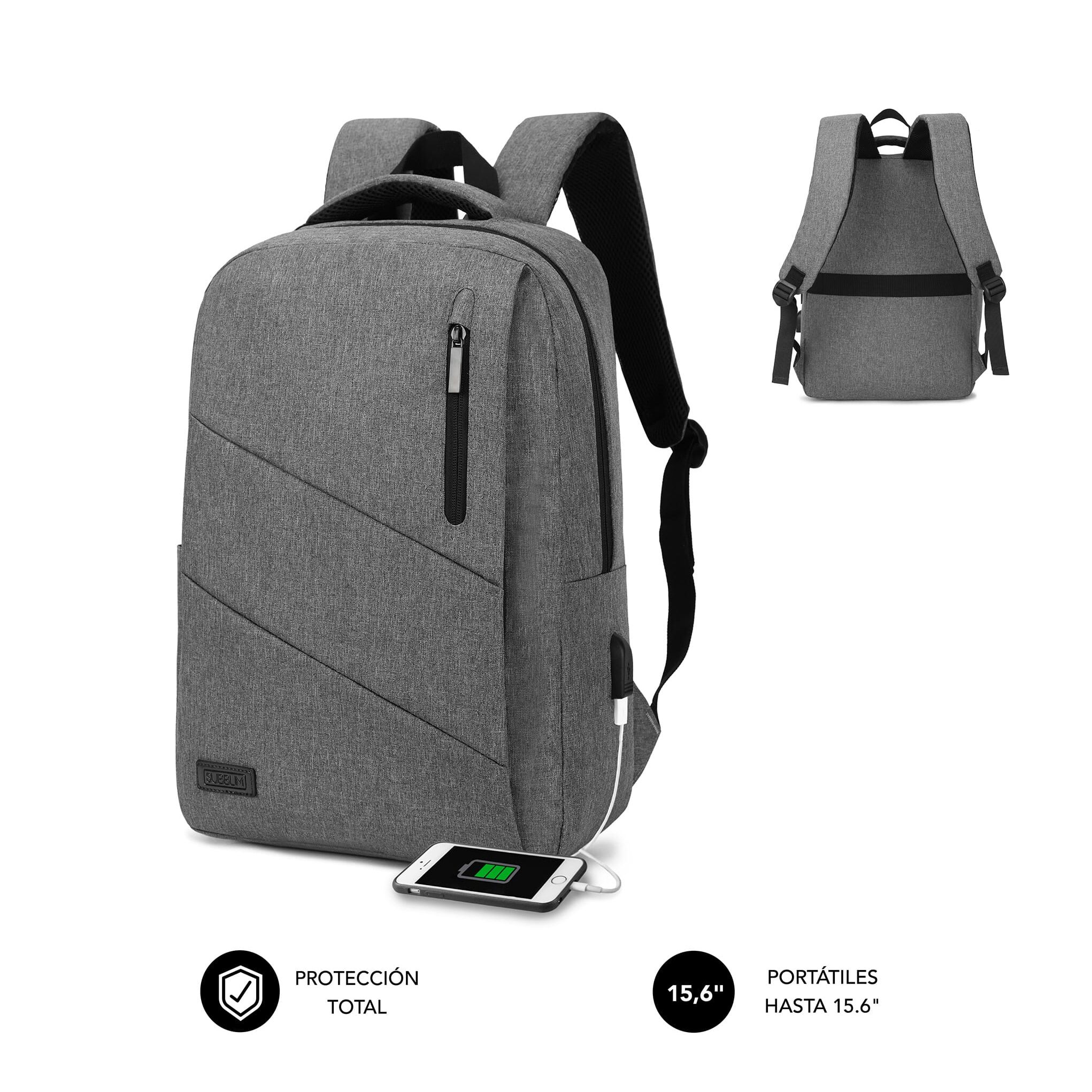 Sac à dos Subblim City - Pour ordinateur portable jusqu'à 15,6" - Résistant à l'eau - Design moderne et pratique - Bretelles réglables - Couleur gris