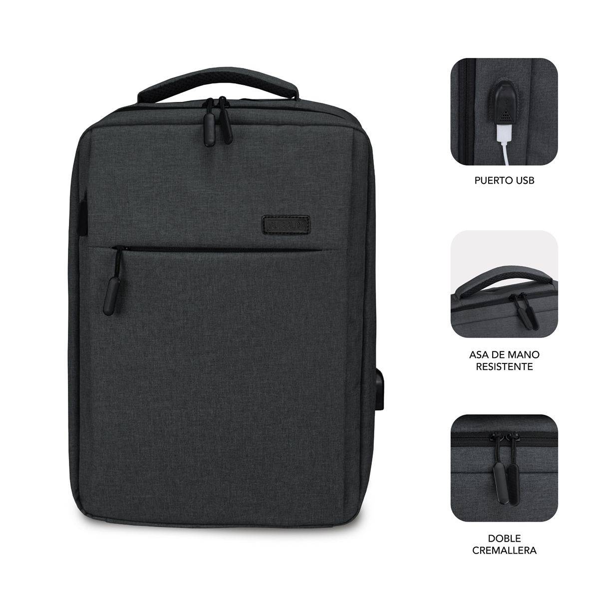 Sac à dos Subblim pour ordinateurs portables 15,6" - Espace rembourré pour ordinateur portable - Poche pour tablette - Organisateurs internes - Port USB - Couleur noire