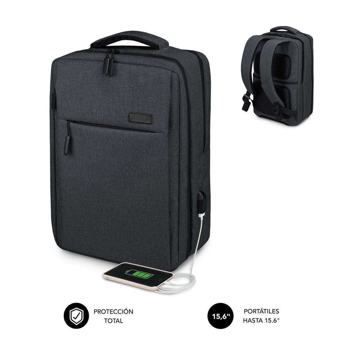 Sac à dos Subblim pour ordinateurs portables 15,6" - Espace rembourré pour ordinateur portable - Poche pour tablette - Organisateurs internes - Port USB - Couleur noire