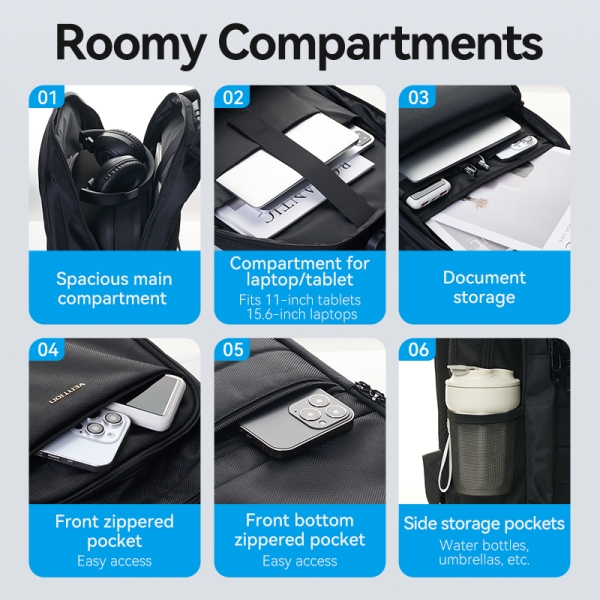 Sac à dos Vention TechPro SecurePack - Compatible avec ordinateurs portables jusqu'à 17" - Port USB - Fermeture éclair avec mot de passe - Étanche - Couleur noire