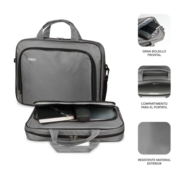 Sacoche Oxford Subblim pour ordinateur portable de 13,3" à 14" - Protection renforcée - Sangles réglables - Poche extérieure - Gris