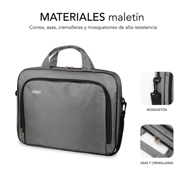 Sacoche Oxford Subblim pour ordinateur portable de 13,3" à 14" - Protection renforcée - Sangles réglables - Poche extérieure - Gris