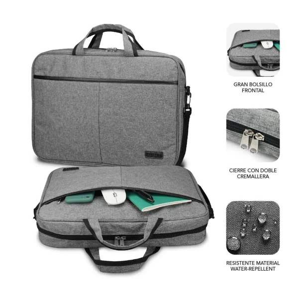 Sacoche pour ordinateur portable Subblim Elite de 13,3" à 14" - En polyester Oxford - Double fermeture éclair - Gris
