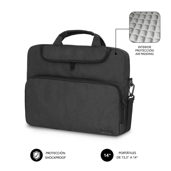 Sacoche pour ordinateur portable Subblim jusqu'à 14 pouces - Protection rembourrée d'air - Polyester Oxford résistant - Hydrofuge - Noir
