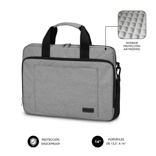 Sacoche pour ordinateur portable Subblim jusqu'à 14 pouces - Protection rembourrée d'air - Polyester Oxford résistant - Hydrofuge - Gris