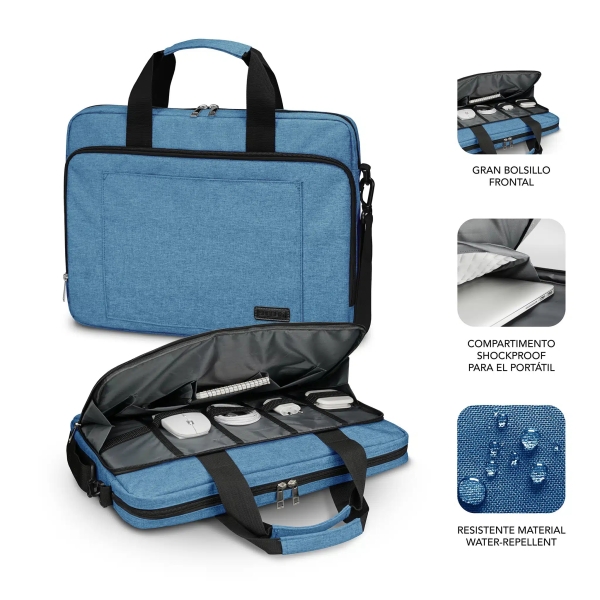 Sacoche pour ordinateur portable Subblim jusqu'à 15,6 pouces - Protection rembourrée d'air - Polyester Oxford résistant - Hydrofuge - Bleu