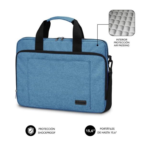 Sacoche pour ordinateur portable Subblim jusqu'à 15,6 pouces - Protection rembourrée d'air - Polyester Oxford résistant - Hydrofuge - Bleu