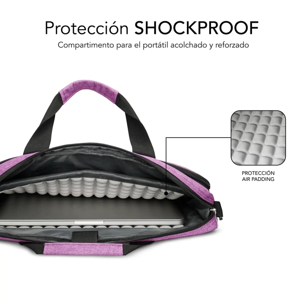 Sacoche pour ordinateur portable Subblim jusqu'à 15,6 pouces - Protection rembourrée d'air - Polyester Oxford résistant - Hydrofuge - Rose